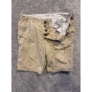 Abercrombie & Fitch Shorts Mens 34 Tan Khaki Chino Cargo Distressed Button Fly*